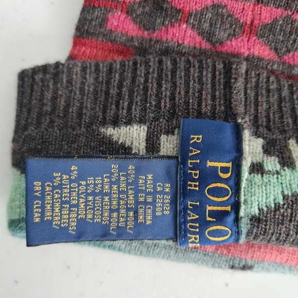 Polo Ralph Lauren Hat Beanie Mens One Size Multicolor Aztec Wool Knit Tribal - Picture 9 of 16